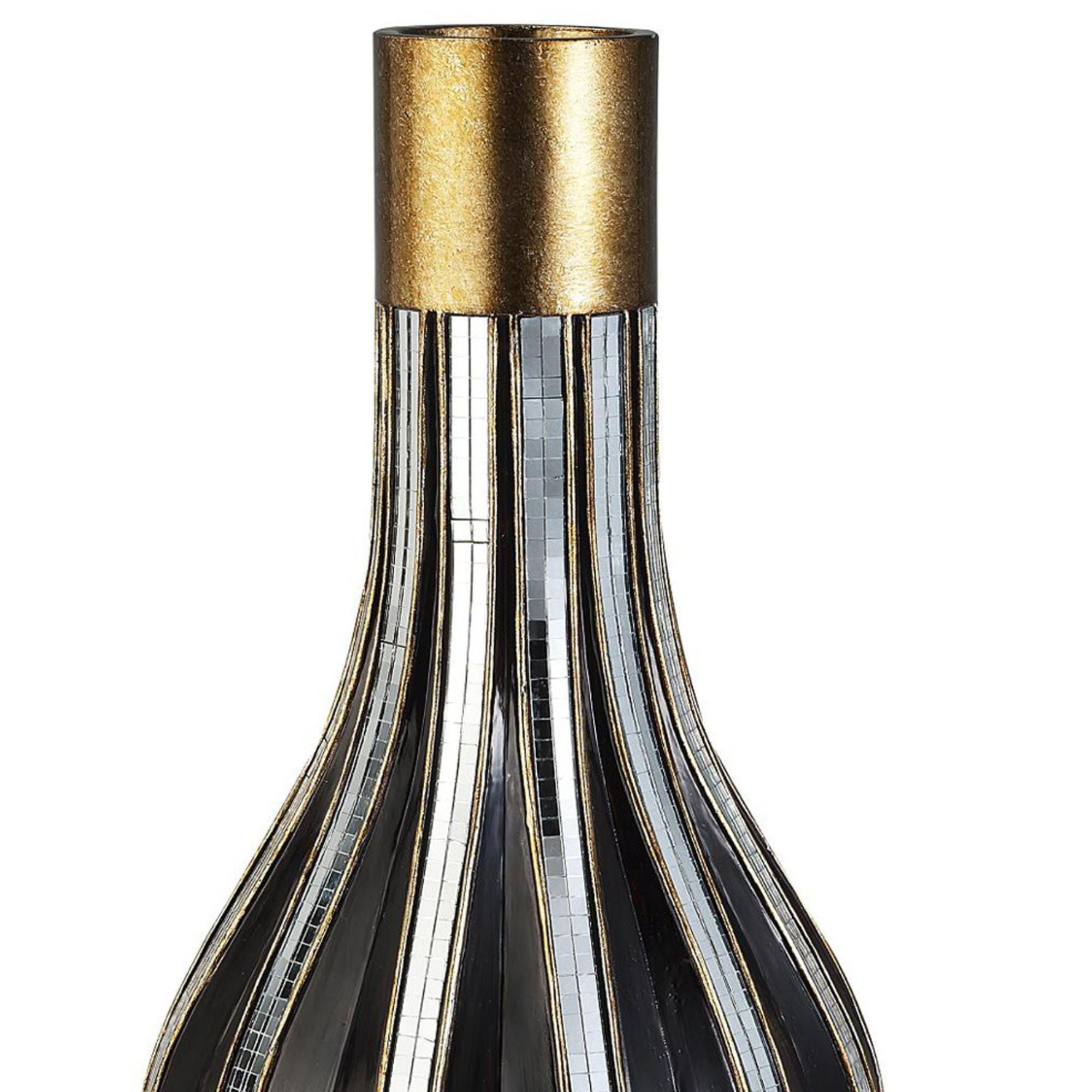 16.25" Tall Polyresin Decorative Vase, Gold finish with Mosaic Glass Stripes
