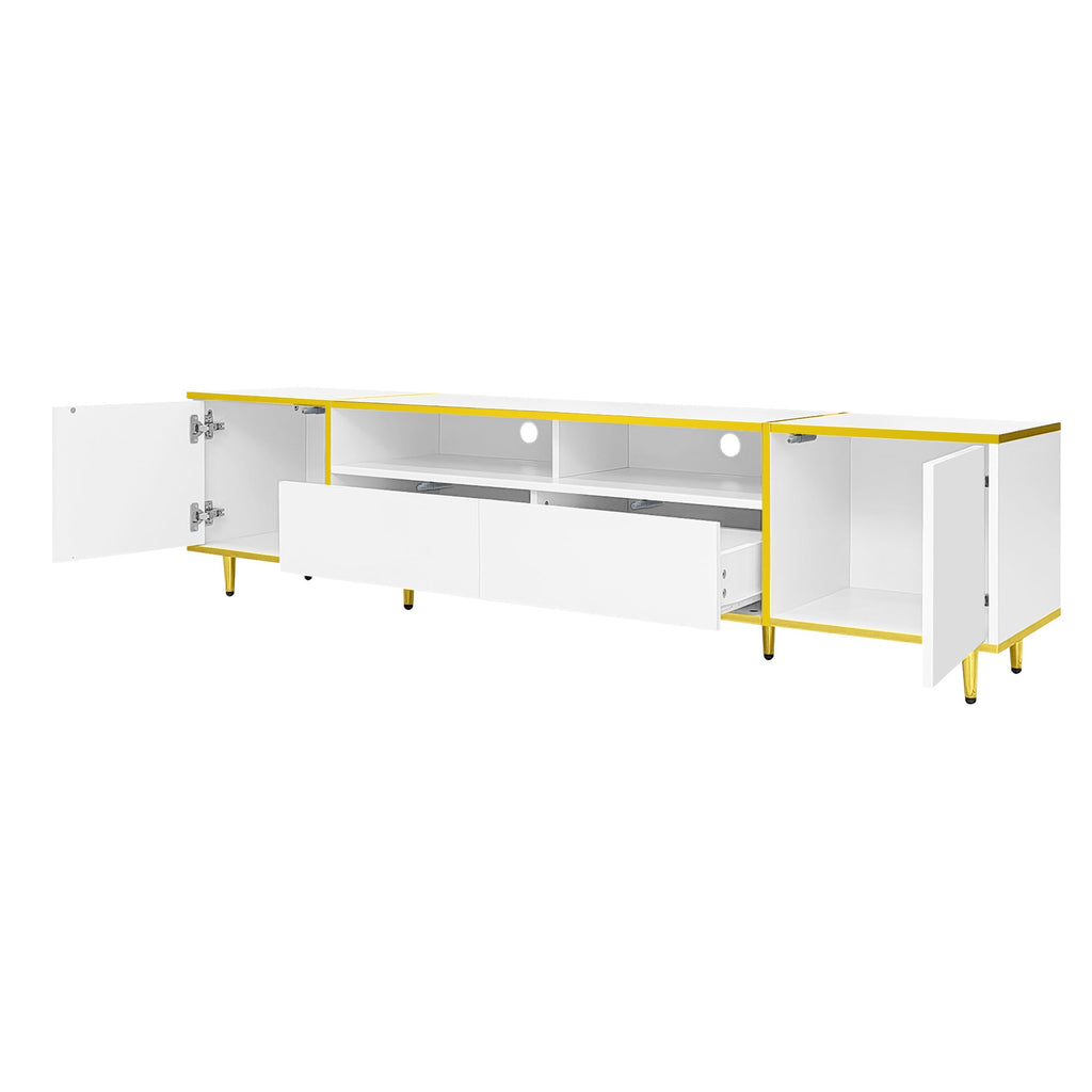 U-Can 70.9'' Modern TV Stand for TVs up to 80 Inches, Entertainment Center with 2 Shelves and  LED Lights, TV Storage Cabinet with 2 Drawers, 2 Cabinets and Metal Legs for Living room