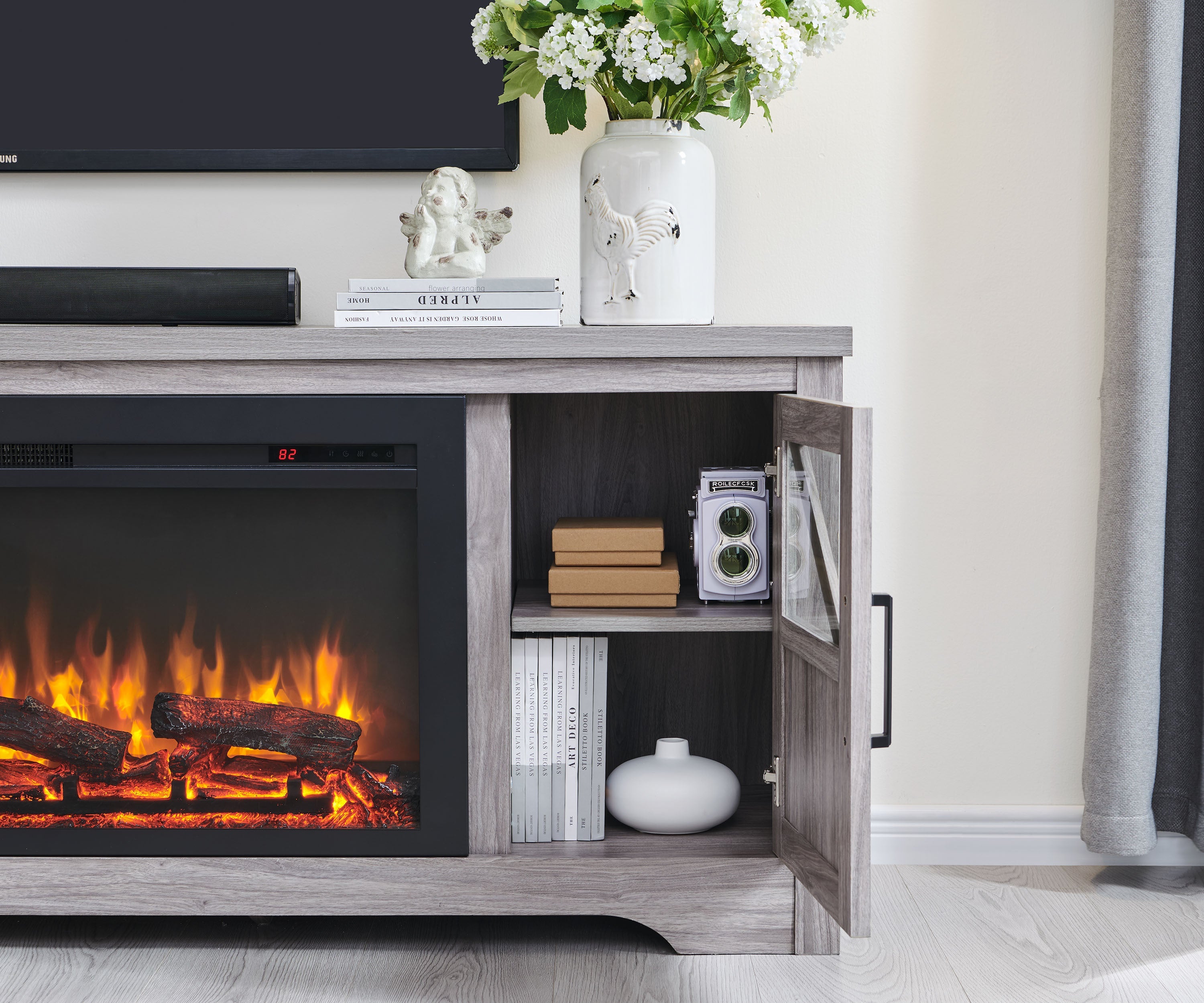 75' Fireplace TV Stand for TVs up to 80',with 44' Electric Fireplace