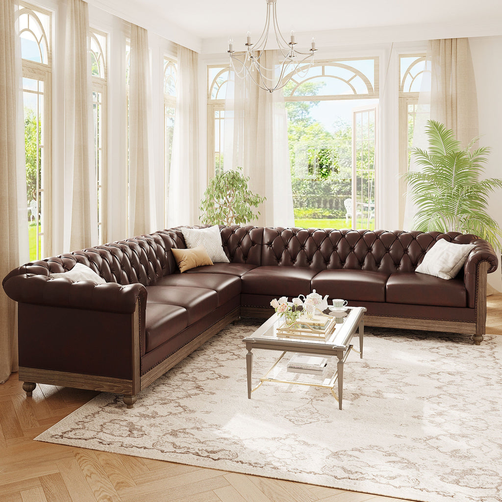 Mirod Comfy Large Sectional Sofa with Wooden Legs, Retro Style for Living Room