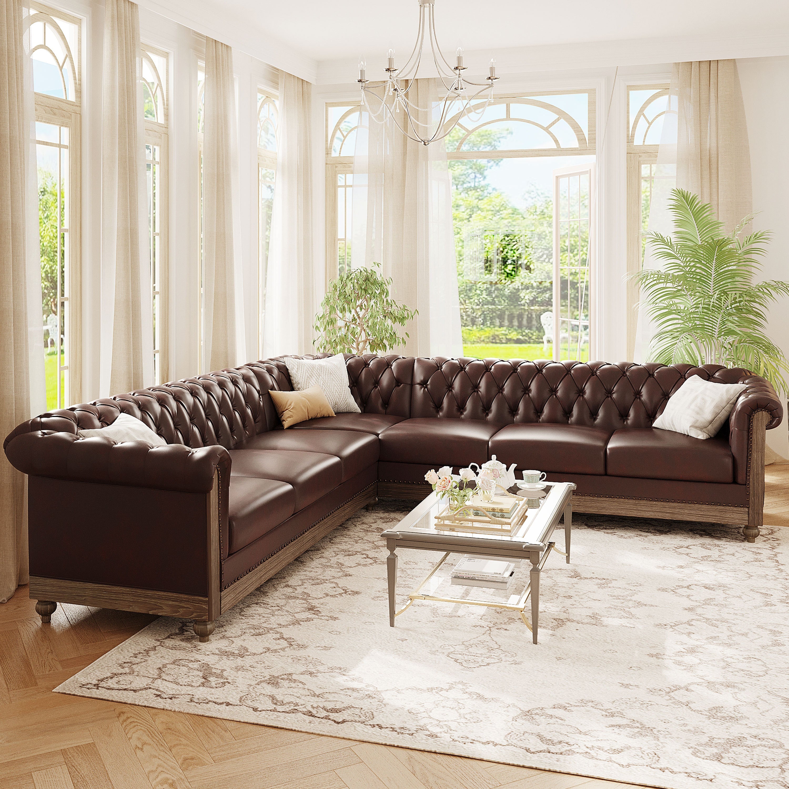 Mirod Comfy Large Sectional Sofa with Wooden Legs, Retro Style for Living Room