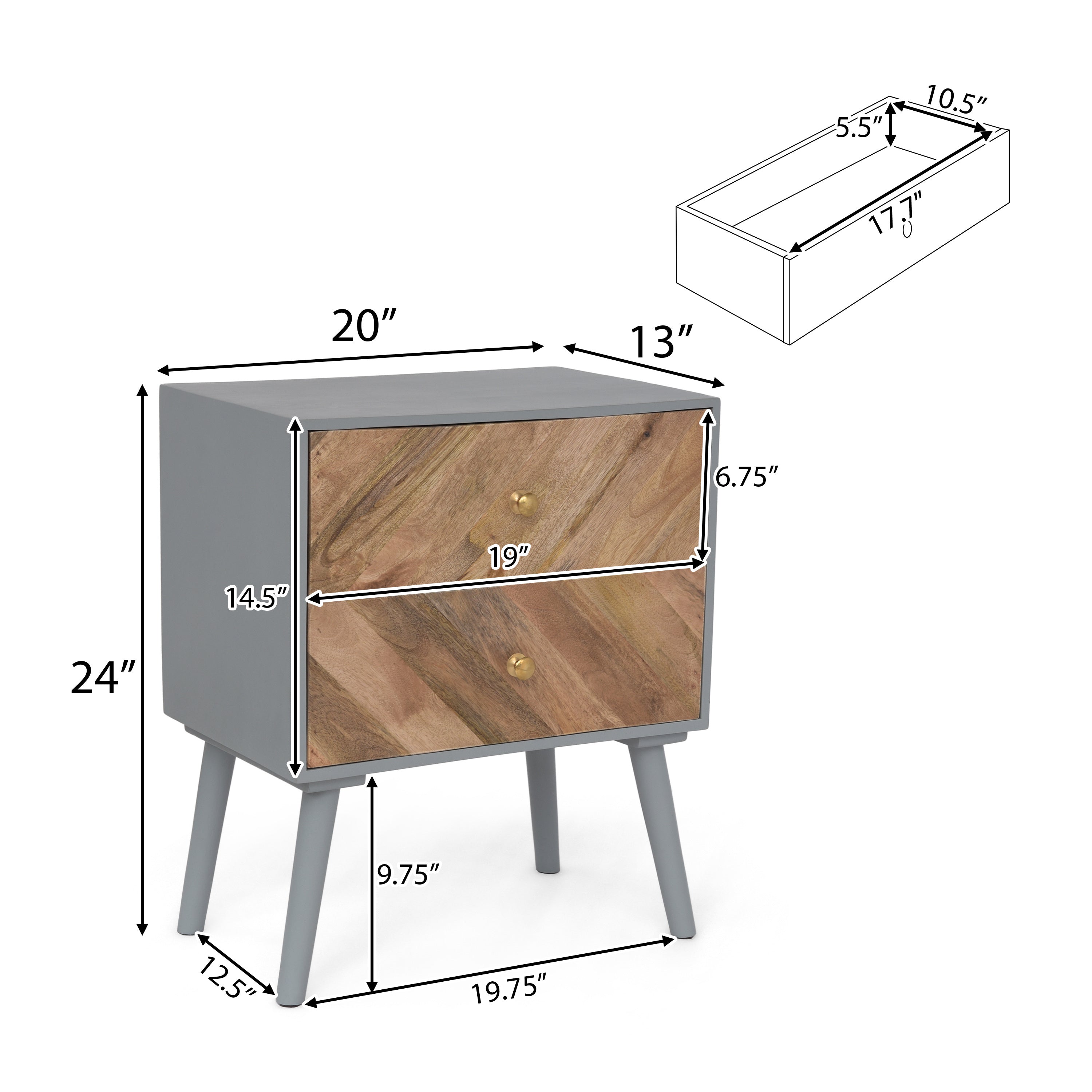 MANGO WOODEN / MDF FITTED 2 DRAWER CABINET- ( KD  LEGS
