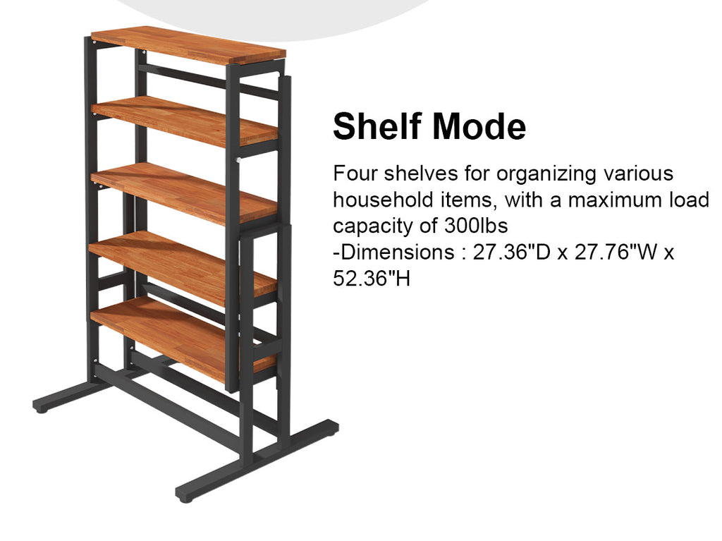 Extendable Dining Table Convertible 2 in 1 Shelf to Table with Metal Frame Industrial and Rustic Style for Small Spaces, Kitchen & Dining Room
