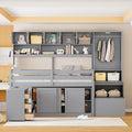Twin Size Wooden Loft Bed Big Storage with Under-bed Desk, with Drawers, with Shelves, Gray