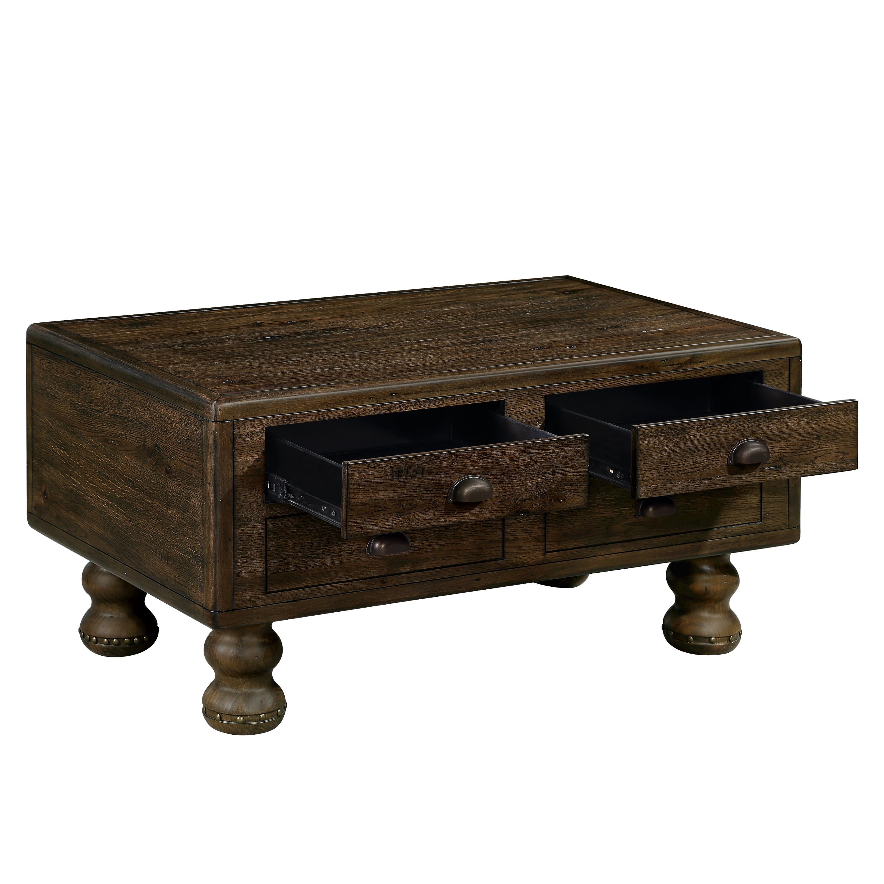 Rectangle Living Room Coffee Table Set,  3-Piece Solid Wood Living Room Table Set, 1 Coffee Table and 2 End Table, Wood Center Table Tea Table Set with Rivet Decoration Legs.Espresso