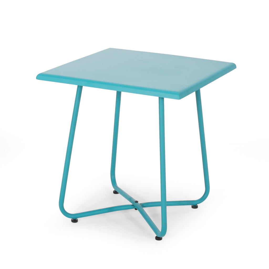 18' Outdoor Steel Side Table with X-Shape Bottom Crossing Legs, Teal