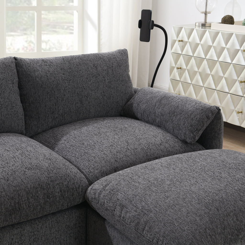 96.5'' Chenille Sectional Sofa with Storage Ottoman and Pockets,Adjustable Phone Holder,Wide Seat,4 Seat L Shaped Couch Set,Comfy Sofa with USB Charger for Living Room,Apartment,3 Colors