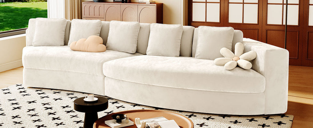 U_Style 115.7' Pure Foam Modular Sofa, 2-Piece Set with 5 Cushions, 4-Seater, Chenille Jacquard Fabric, Curved Design, No Assembly Required, Soft Upholstered Sofa for Living Room & Bedroom
