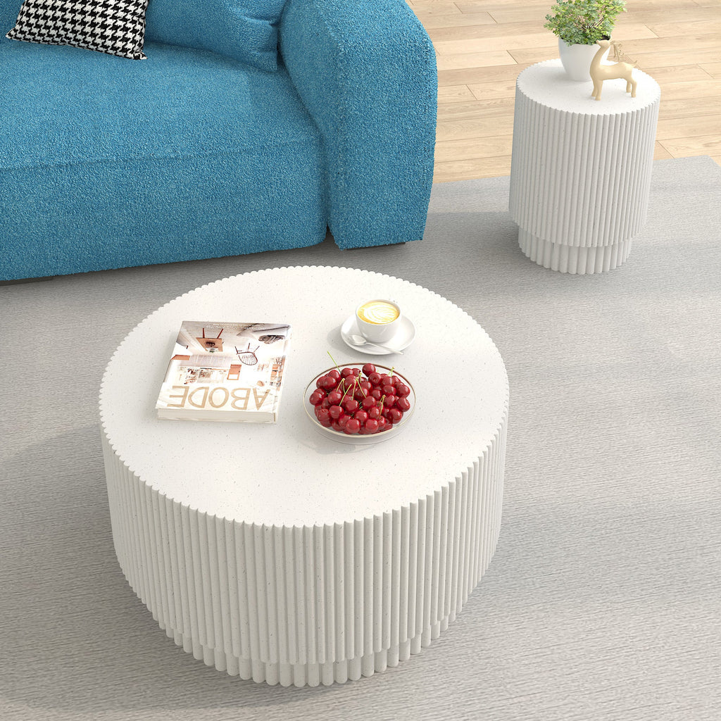 15.72-inch H-barrel coffee table, Nordic style, simple design, suitable for indoor and outdoor use, magnesium oxide material, suitable for living room, bedroom or garden sofa