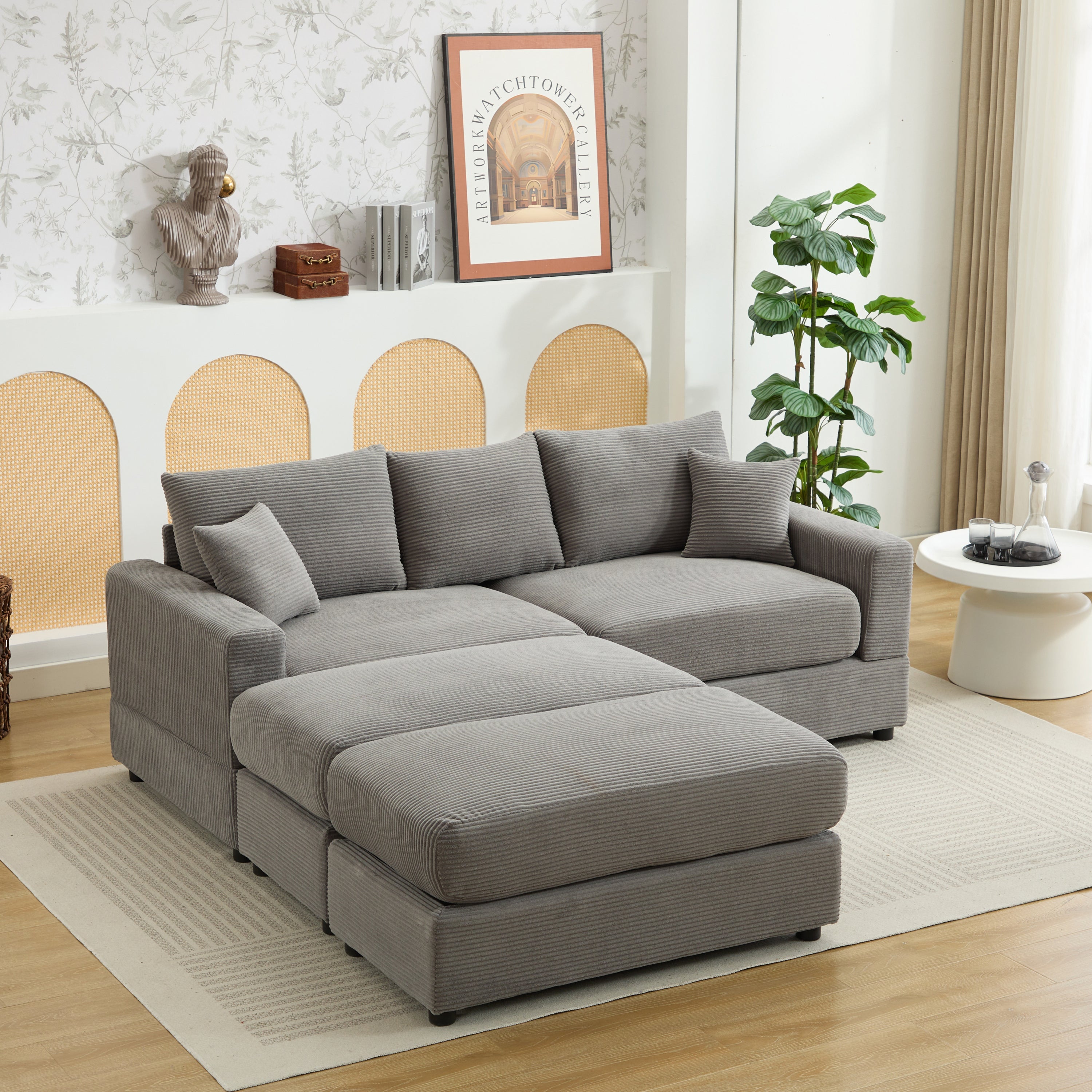 Modern Sectional Couch , 2 Pieces Corduroy Couch Cushion Covers , Soft Stretch Sofa Slipcovers with 2pcs Pillows
