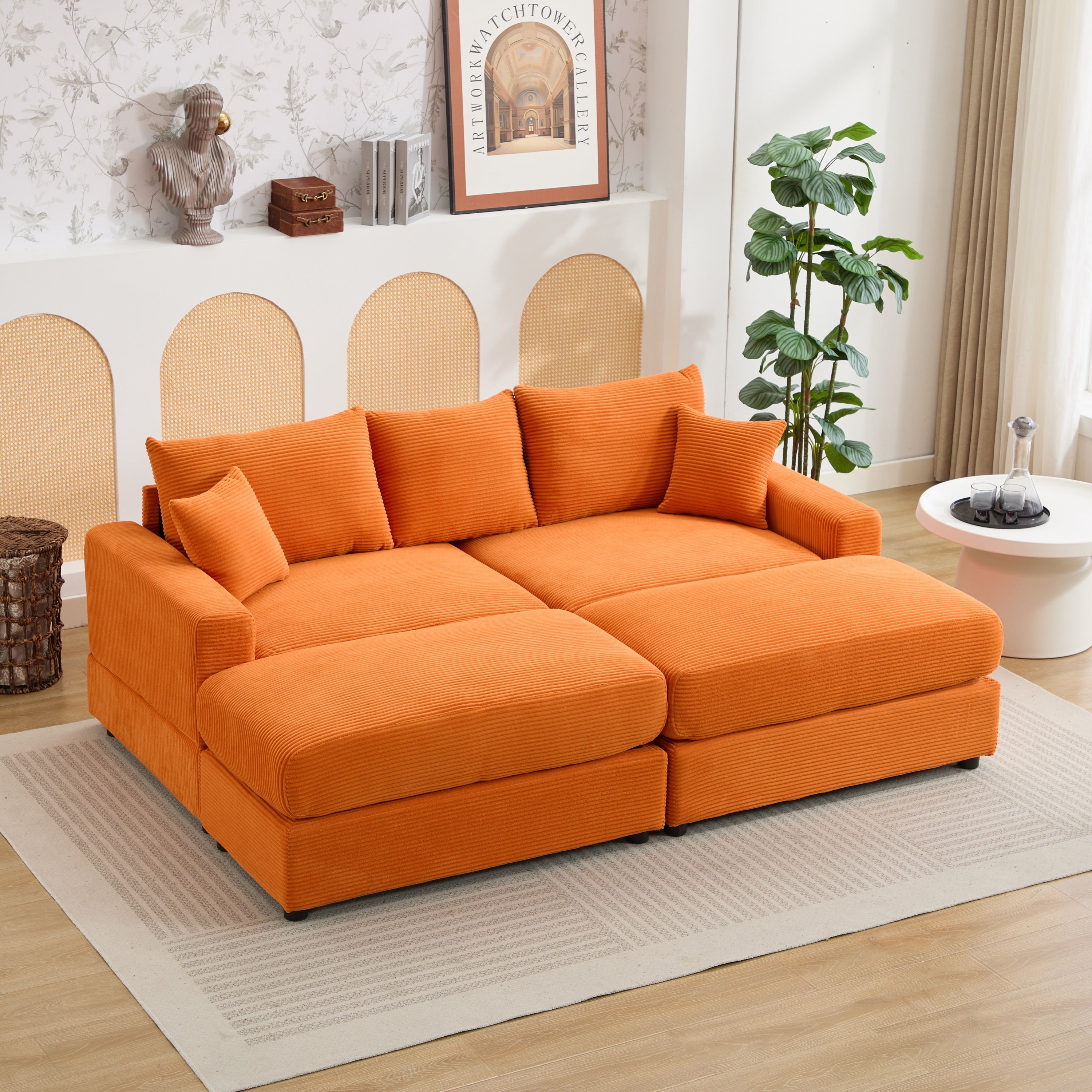 Modern Sectional Couch , 2 Pieces Corduroy Couch Cushion Covers , Soft Stretch Sofa Slipcovers with 2pcs Pillows