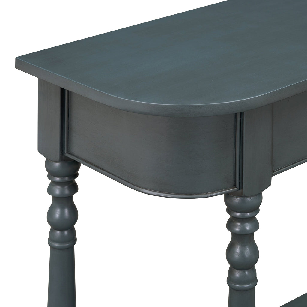 TREXM Narrow Console Table with Curved Corner, Retro Entryway Table with Top Drawer and Open Shelf, Sofa Table Console Tables for Entryway, Hallway and Living Room (Navy)