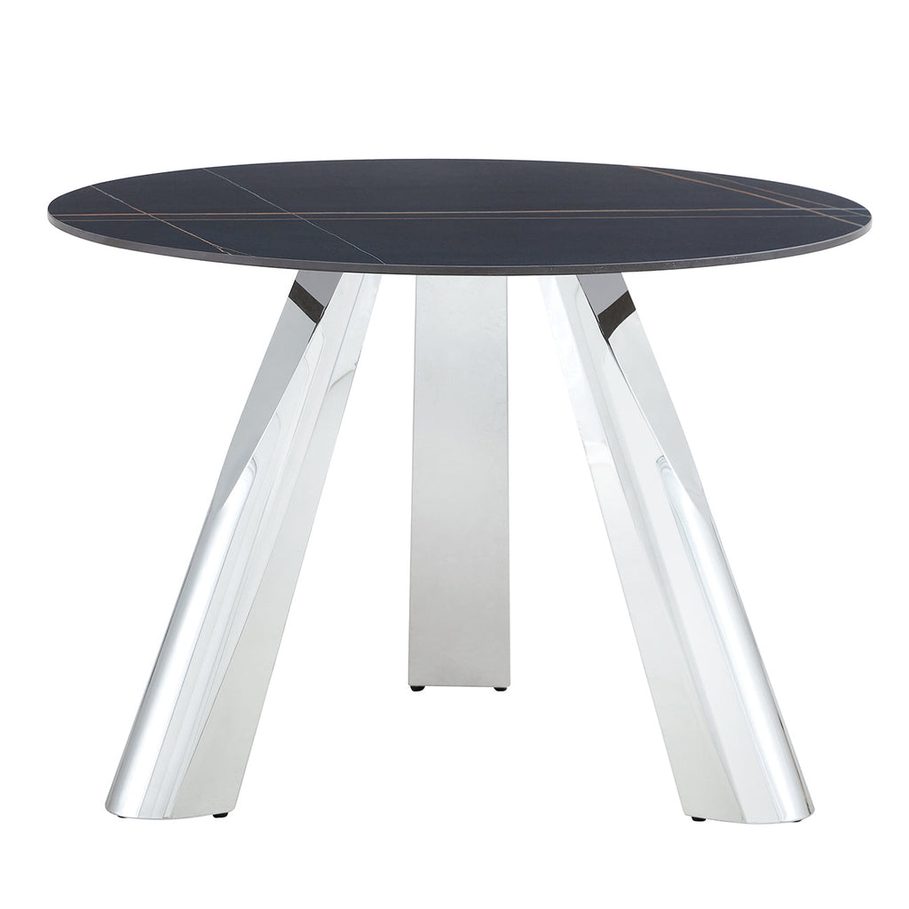 42' Luxury Sintered Stone Table: 0.45' Durable Top + 6' Steel Legs,350lb Capacity, Stain/Heat-Resistant Black Veined Surface - Modern Minimalist DesignW1512S00111