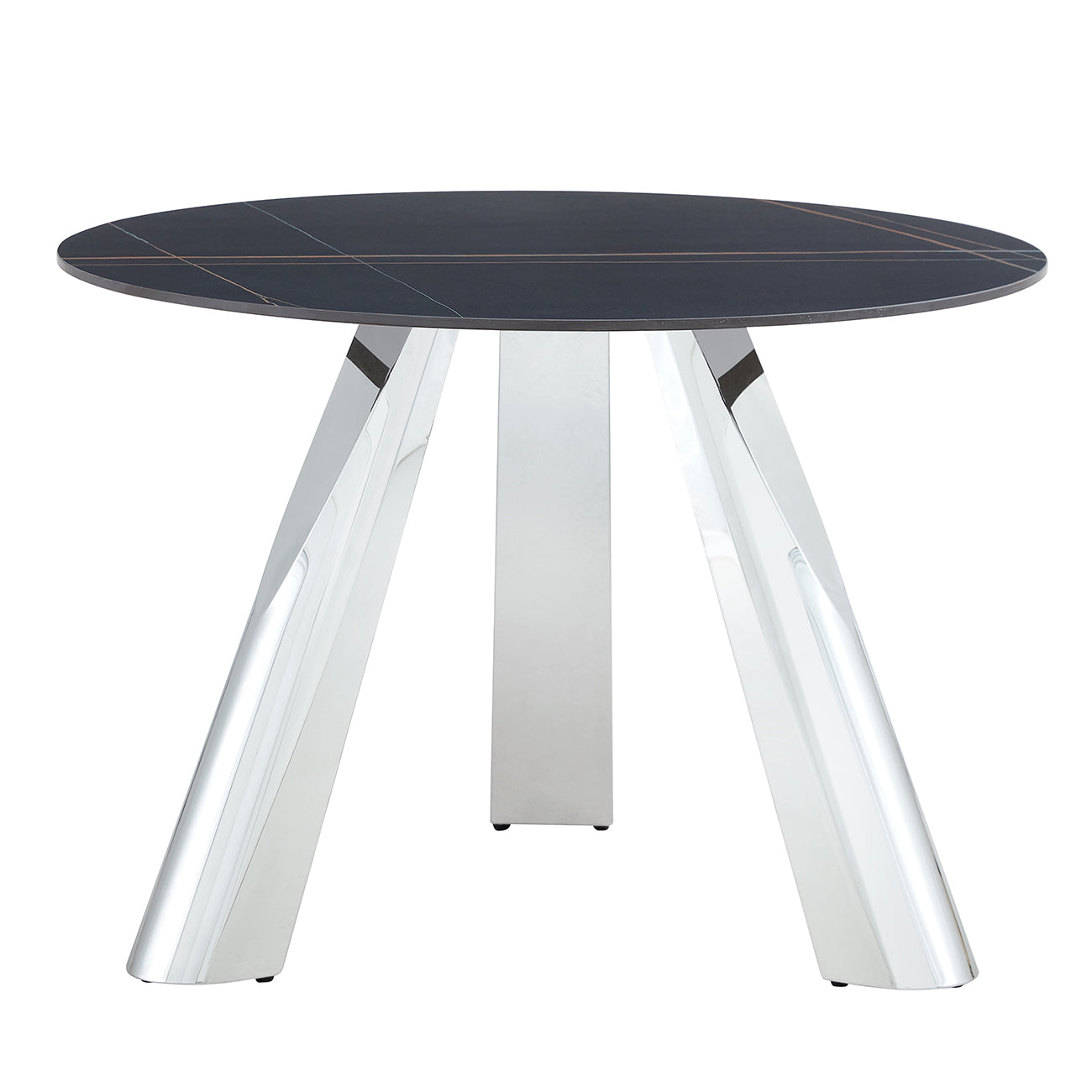 42' Luxury Sintered Stone Table: 0.45' Durable Top + 6' Steel Legs,350lb Capacity, Stain/Heat-Resistant Black Veined Surface - Modern Minimalist DesignW1512S00111