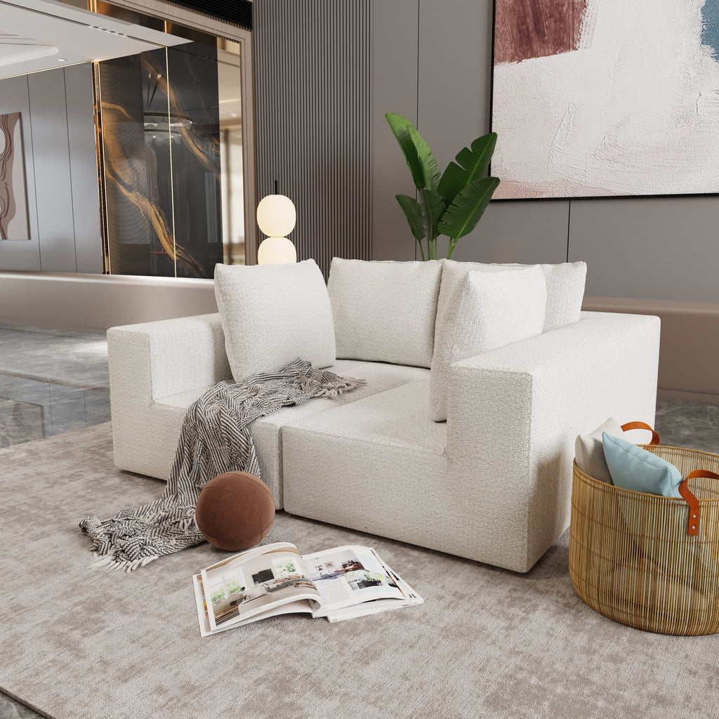 Four seater combination sofa, sofa bed, made of high-density sponge and soft linen fabric, with multiple combination methods (beige)