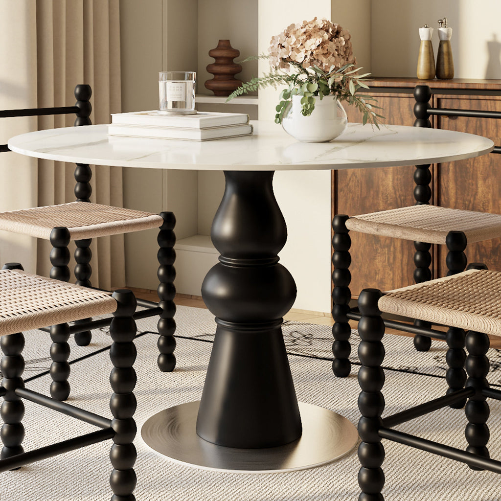 43' Modern Round Dining Table - White Grey, Small Kitchen Table For 2-4 Person