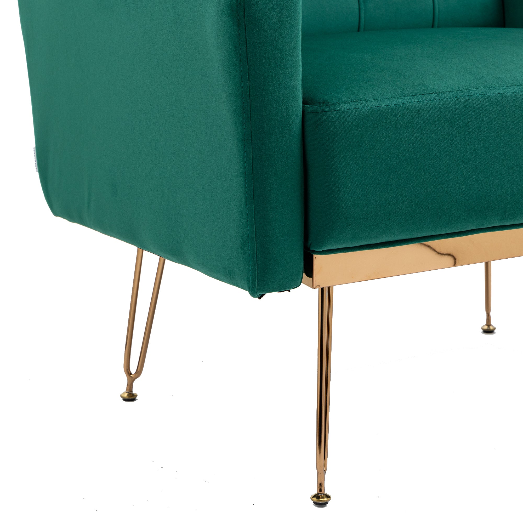 COOLMORE Velvet Armchair Single Sofa Modern Tufted Upholstered Side Reading Chairs with Arm and Gold Metal Leg for Living Room Bedroom (Green)