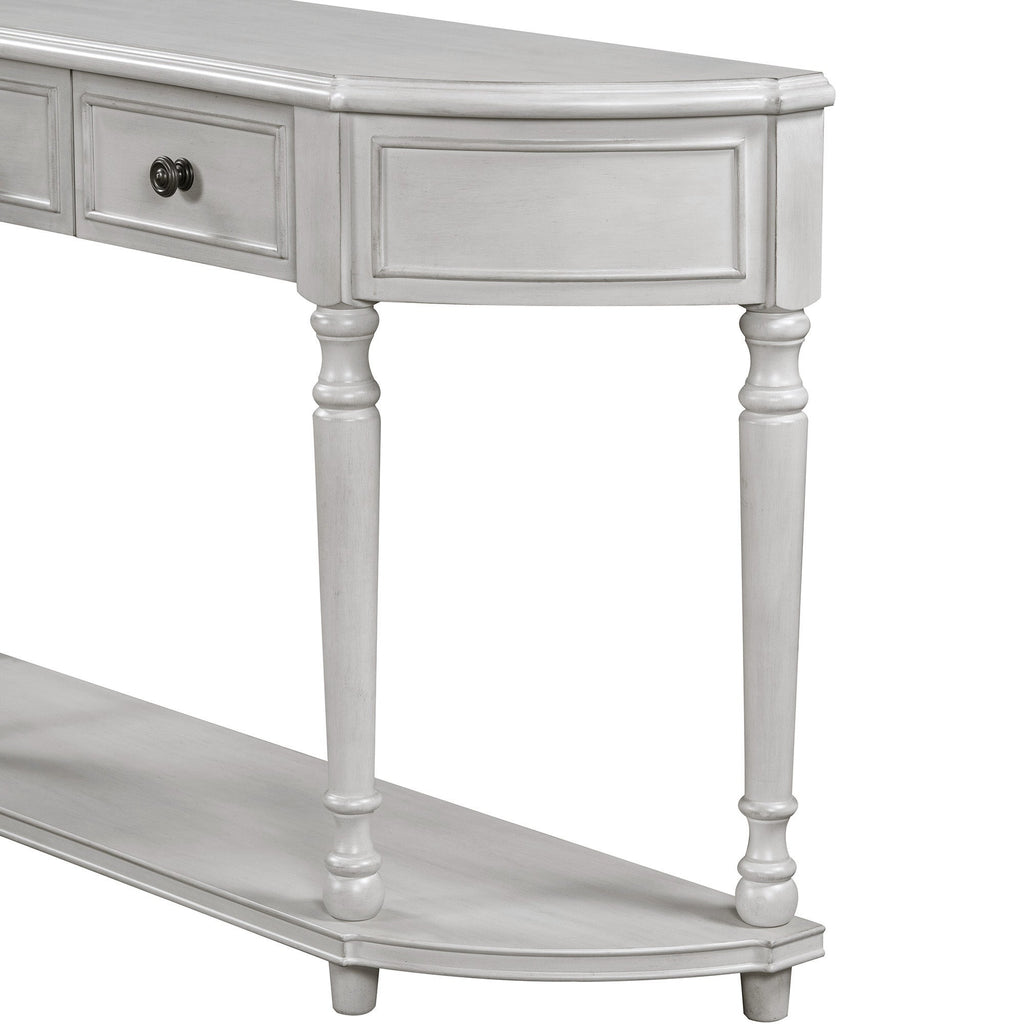 TREXM Retro Circular Curved Design Console Table with Open Style Shelf Solid Wooden Frame and Legs Two Top Drawers (Gray Wash, OLD SKU: WF298768AAE)