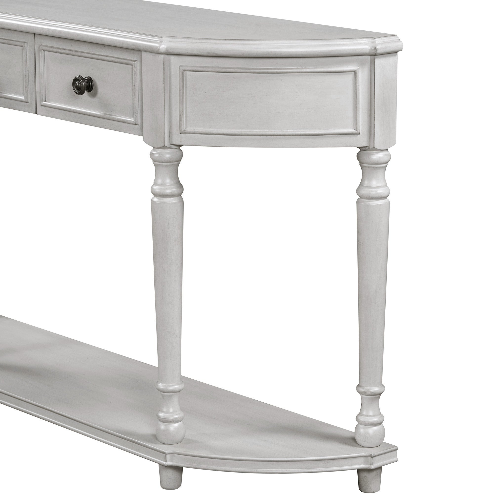 TREXM Retro Circular Curved Design Console Table with Open Style Shelf Solid Wooden Frame and Legs Two Top Drawers (Gray Wash, OLD SKU: WF298768AAE)