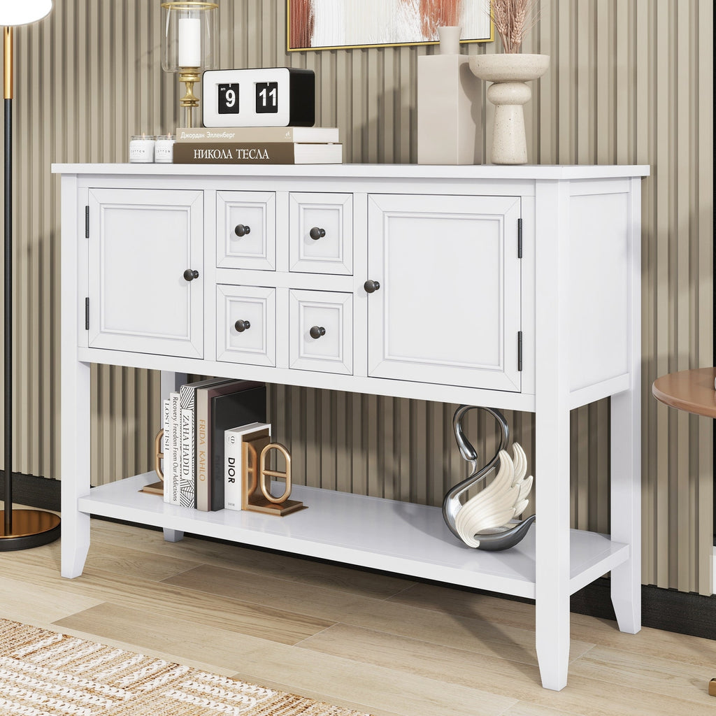 TREXM Cambridge Series  Ample Storage Vintage Console Table with Four Small Drawers and Bottom Shelf for Living Rooms, Entrances and Kitchens (White, OLD SKU: WF190263AAA)