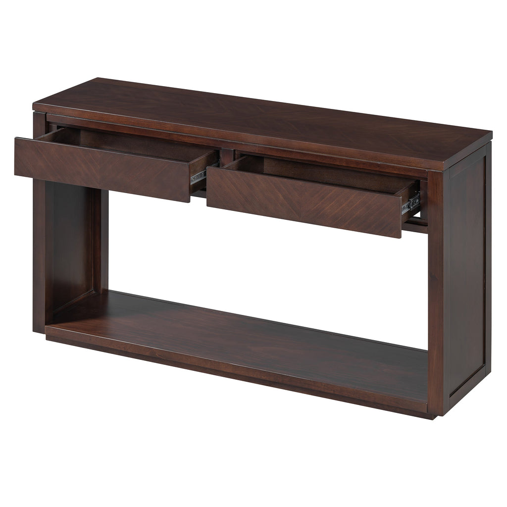 TREXM 55' Console Table, Rustic Wooden Entryway Table with Storage Drawers and Open Shelf, Elegant Sofa Table for Hallway and Living Room (Espresso)