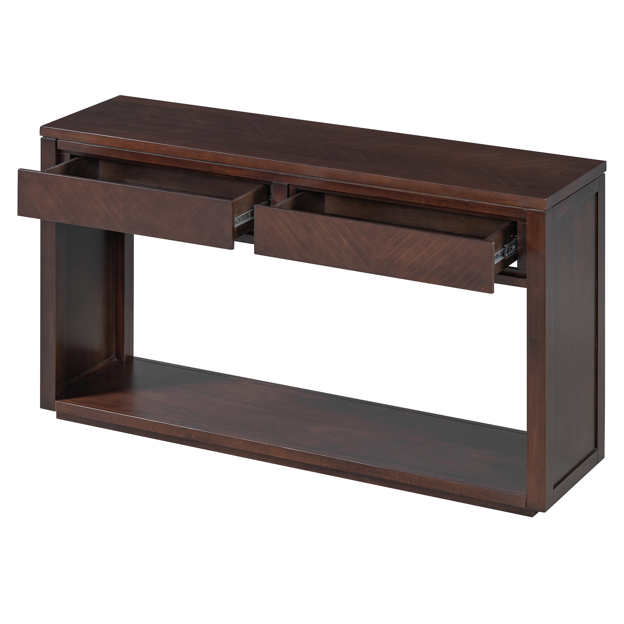 TREXM 55' Console Table, Rustic Wooden Entryway Table with Storage Drawers and Open Shelf, Elegant Sofa Table for Hallway and Living Room (Espresso)