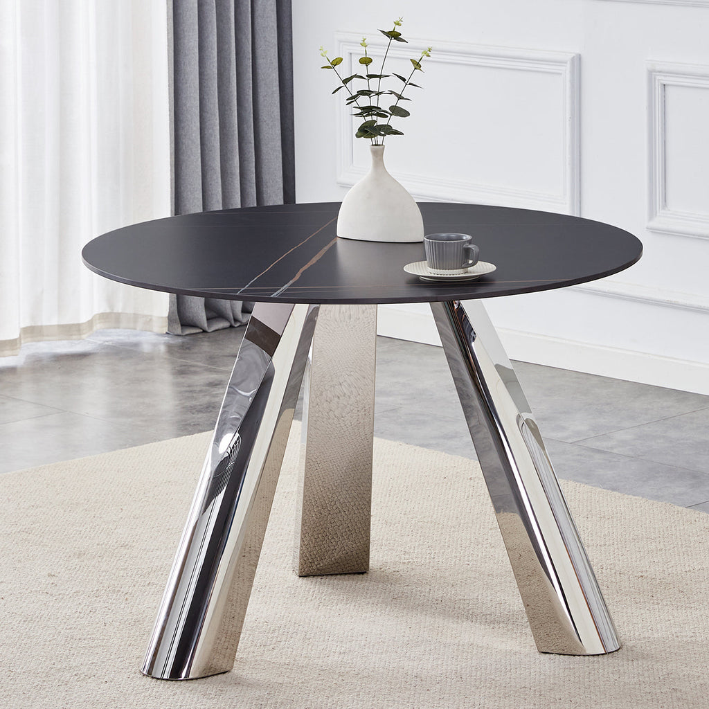 42' Luxury Sintered Stone Table: 0.45' Durable Top + 6' Steel Legs,350lb Capacity, Stain/Heat-Resistant Black Veined Surface - Modern Minimalist DesignW1512S00111