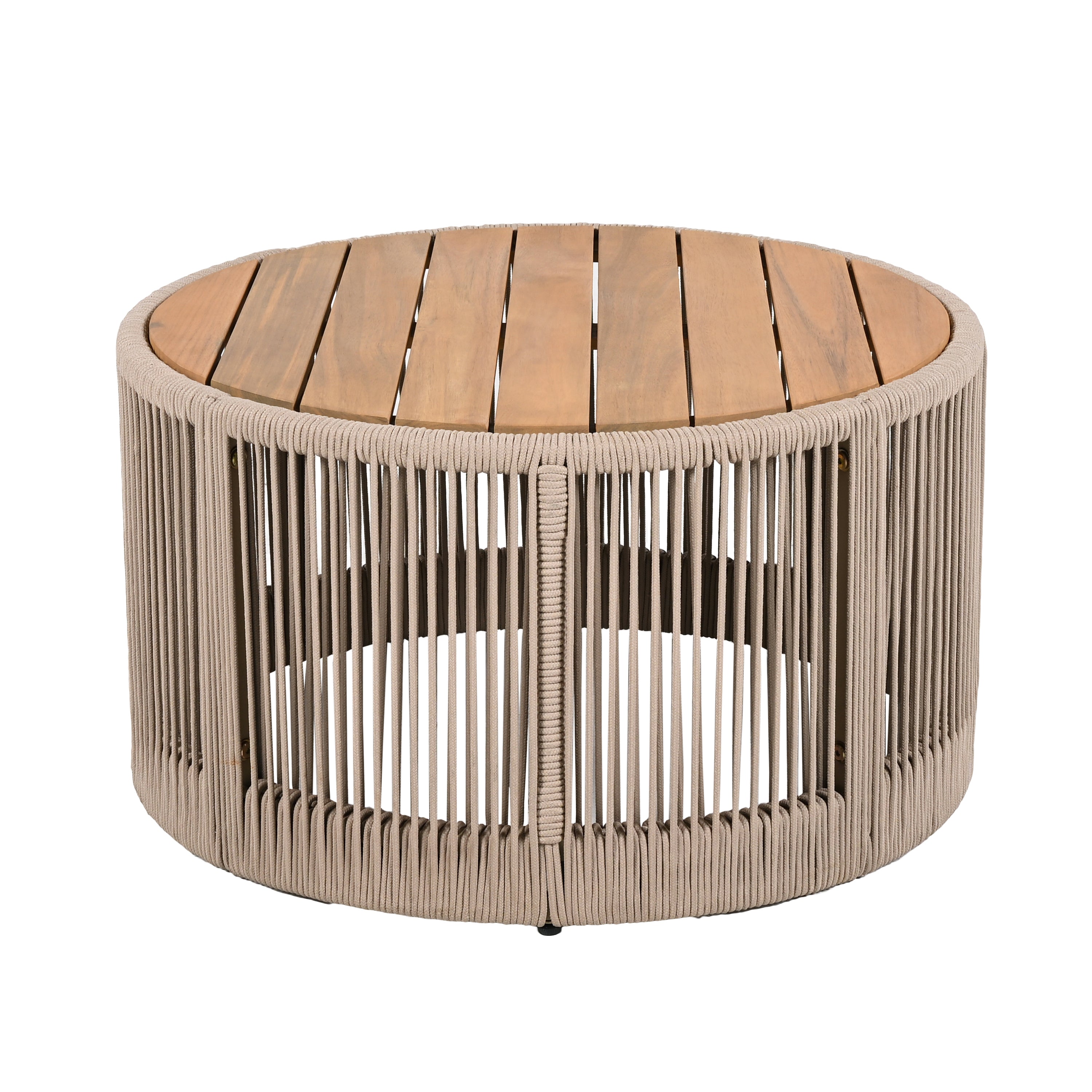 Rustic Industrial Table Set,Coffee Table & Side Table with Woven Rope Design, Modern Functionality Stylish Table Set for Living Room and Home Decor-Rope Beige