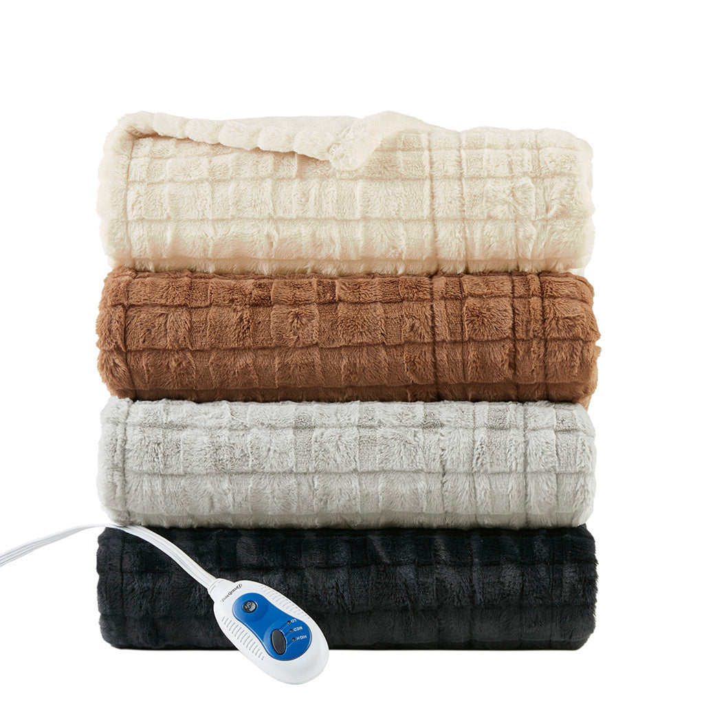 1 PCS 50x70' Oversized Faux Fur Heated Throw Black Texture