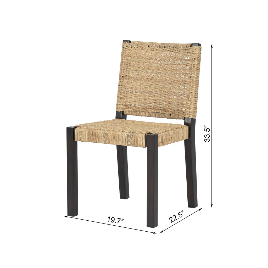 Modern Farmhouse Extendable Dining Table Set with Solid Wood Rattan Chairs – Expandable 59' to 73' for 4-8 Guests in Walnut & Champagne