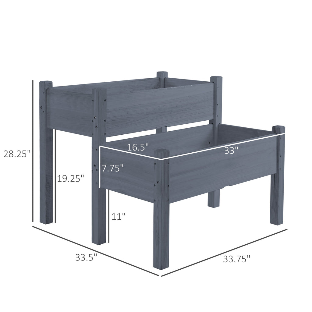 Outsunny 34'x34'x28' Raised Garden Bed, 2-Tier Elevated Wood Planter Box for Backyard, Patio to Grow Vegetables, Herbs, and Flowers, Gray