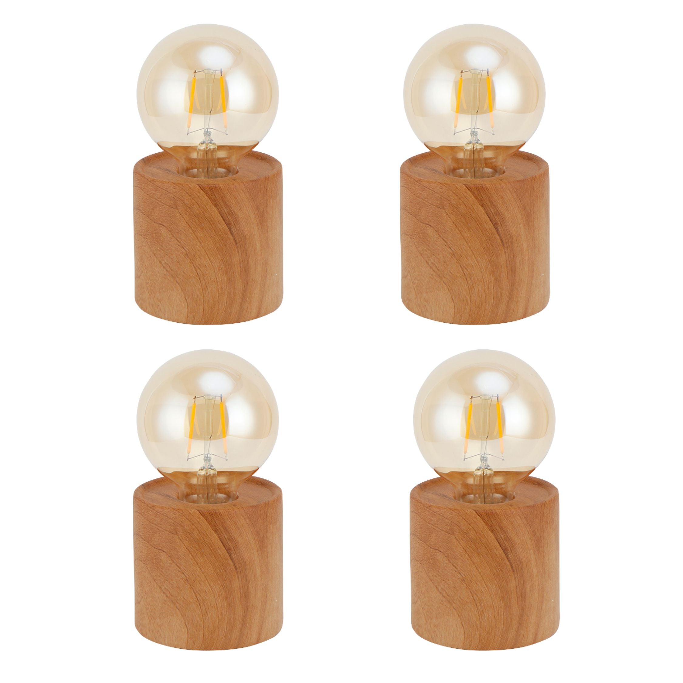 Set of 4 Wood Grain Table Lamp 6.5" Tall