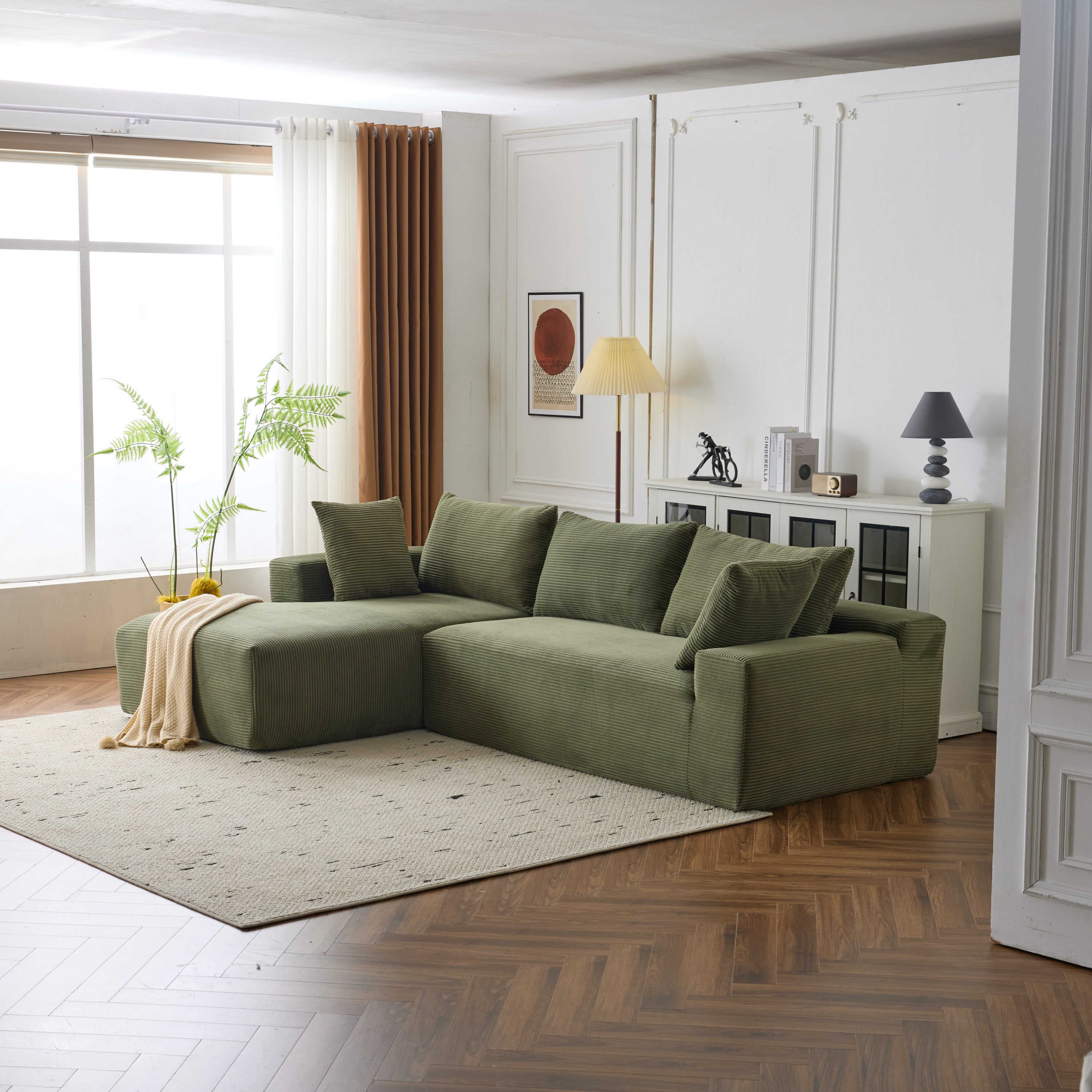 108*68 inch extra large deep modular sofa, cloud sofa 4-person sofa, can sit or lie down, living room corduroy modular sofa, no assembly required, green