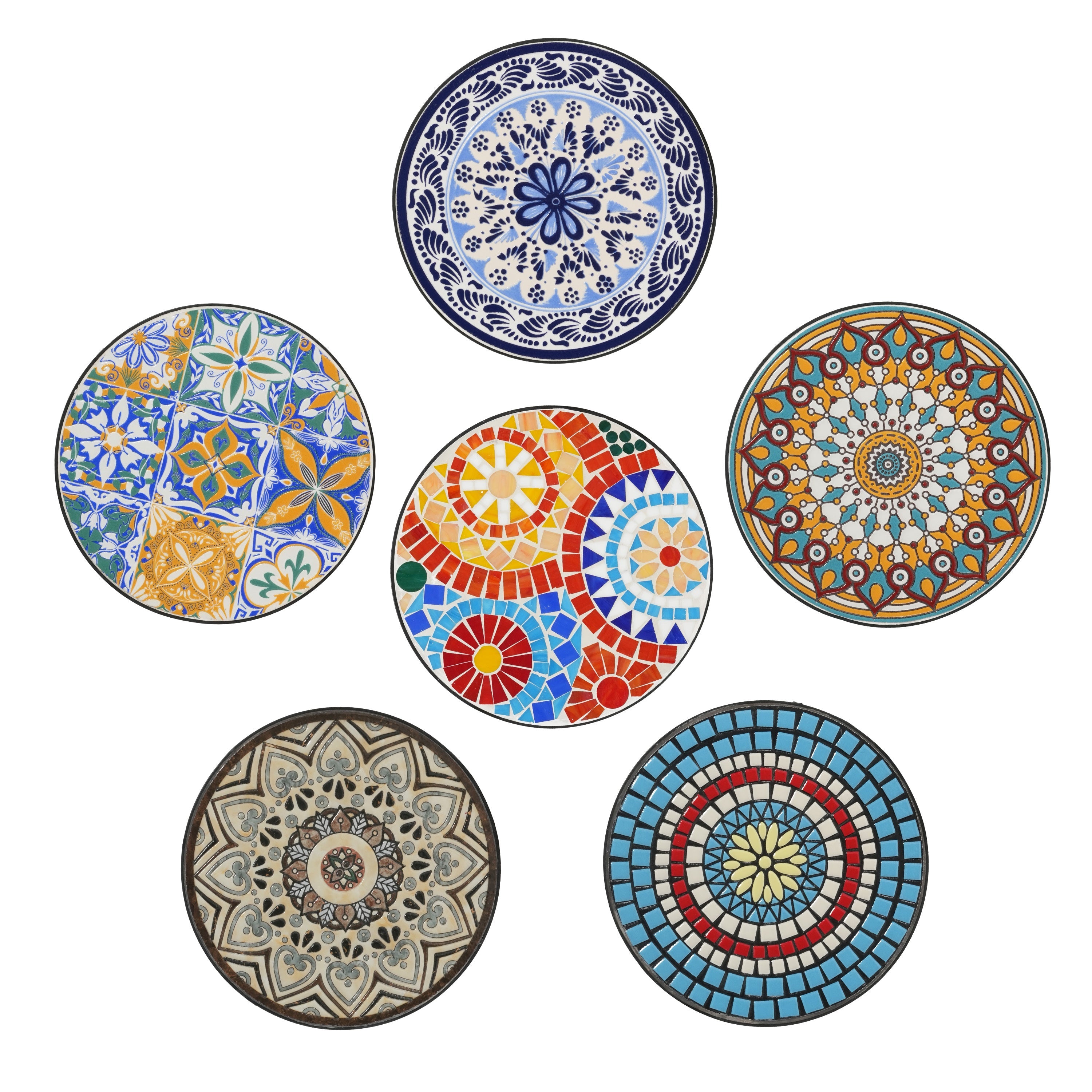 Vibrant French Country Round Ceramic Outdoor Side Table Black Ceramic Tile 14x14x22.44 inches