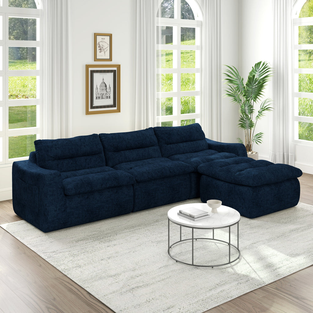 Right sofa seat, L-shaped modular combined sofa, compressed combined sofa, modern lazy style comfortable beanbag sofa-Blue