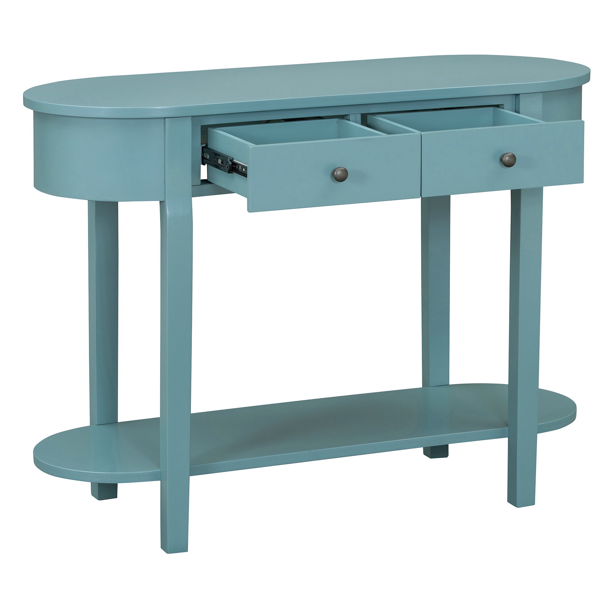 TREXM Elegant Retro Console Table with Curved Design and Smooth Glaze for Entryways, Living Rooms and hallways (Turquoise Green)