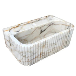 Calacatta Gold marble wall-mount bathroom vanity sink with fluted sides, 18W x 36L x 7H