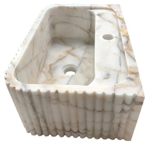Villohome Calacatta Gold marble wall-mount bathroom vanity sink with fluted exterior