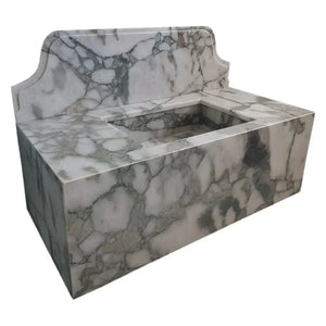 Calacatta Verde Marble rectangular wall-mount bathroom sink by Villohome with 10-inch backsplash