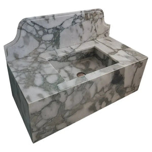 Villohome Calacatta Verde marble rectangular wall-mount bathroom sink with 10-inch backsplash, 16W x 34L x 12H