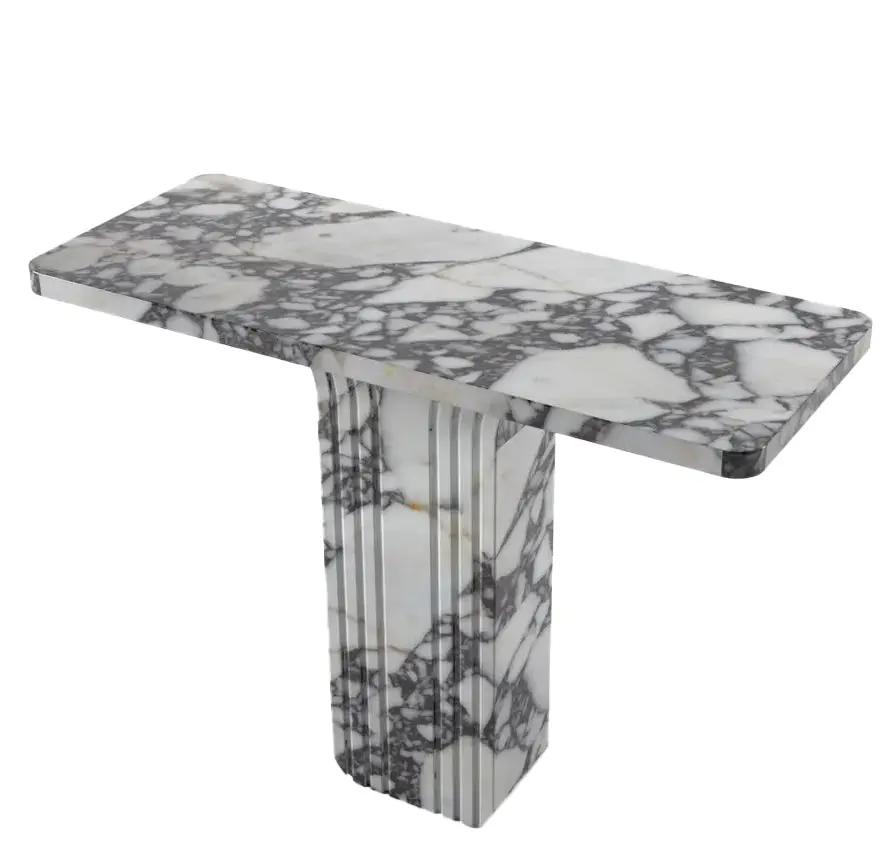 Calacatta Viola marble console table with polished finish, rectangular top and fluted pedestal base
