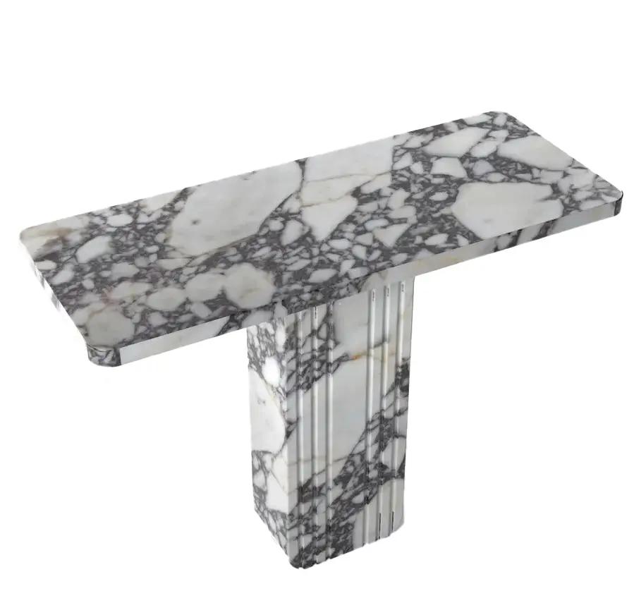 Console table Villohome Calacatta Viola marble, polished finish, 15"W x 40"L x 32"H