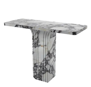 Calacatta Viola Marble Console Table by Villohome; polished white marble with gray veining, 40in L x 15in W x 32in H