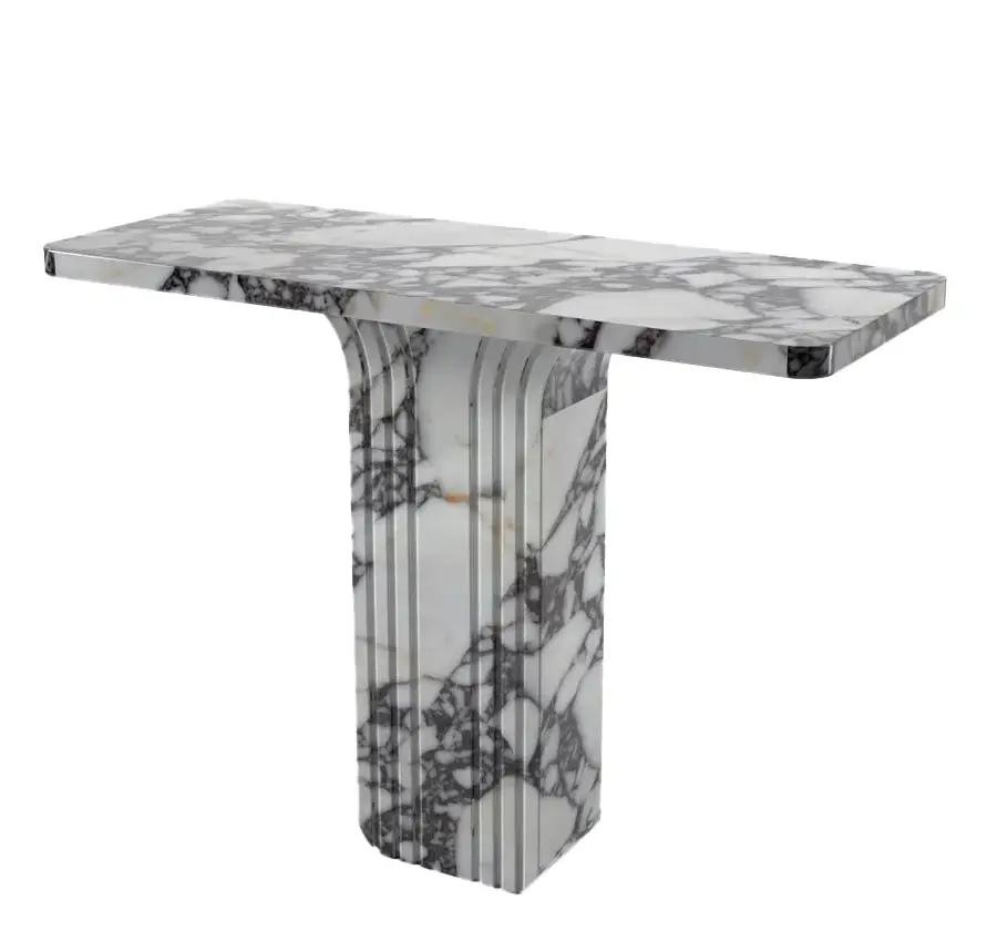 Calacatta Viola Marble Console Table by Villohome; polished white marble with gray veining, 40in L x 15in W x 32in H
