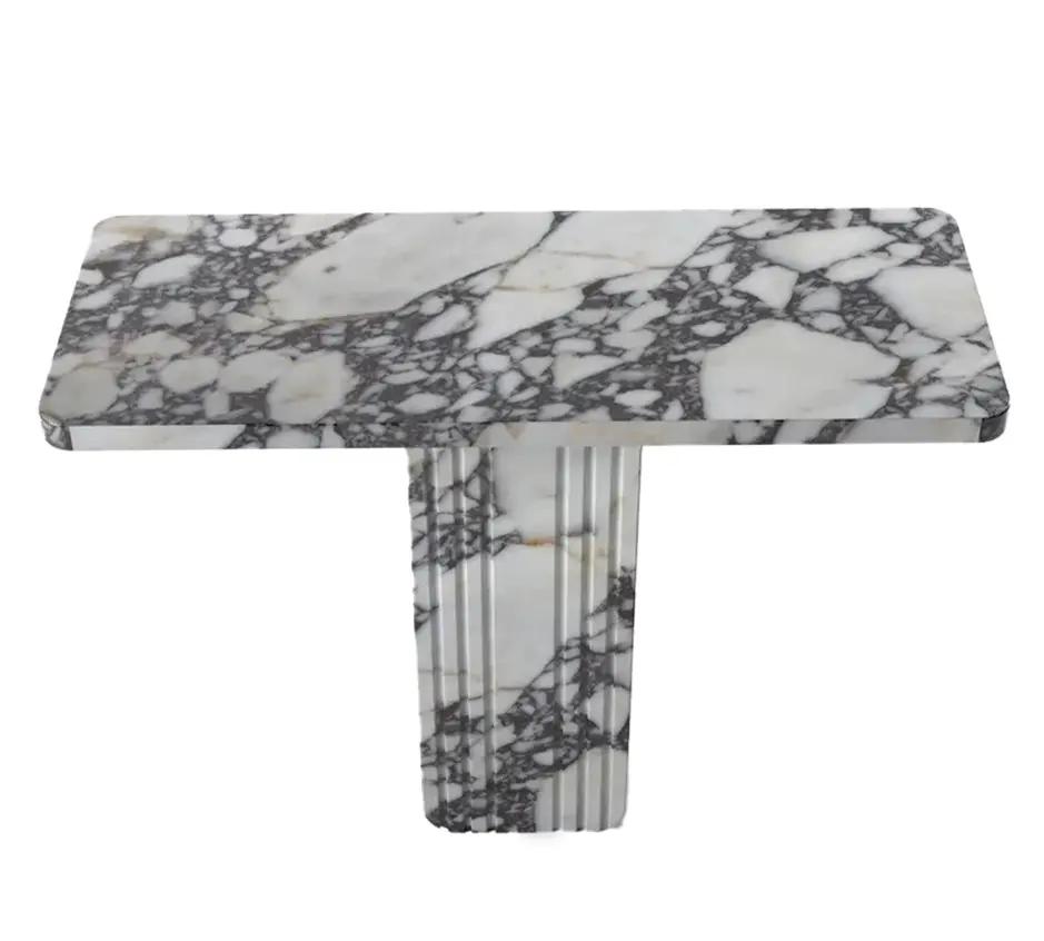 Villohome Calacatta Viola marble console table, polished finish, 40in L x 15in W x 32in H with pedestal leg.