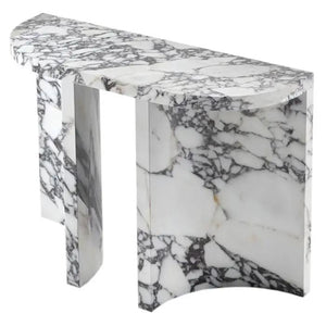 Console table Calacatta Viola marble with arched legs.