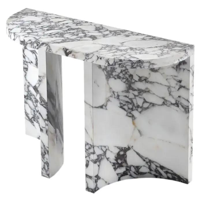 Console table Calacatta Viola marble with arched legs.