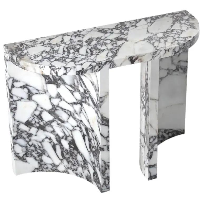 Console table Villohome Calacatta Viola marble with arched legs, polished finish