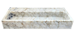 Calacatta Viola gold marble wall-mount bathroom sink by Villohome, horizontal fluted design