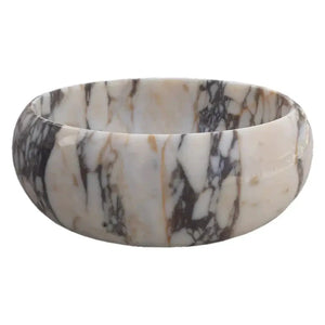 Calacatta Viola marble round vanity sink by Villohome, polished stone, 16-inch diameter
